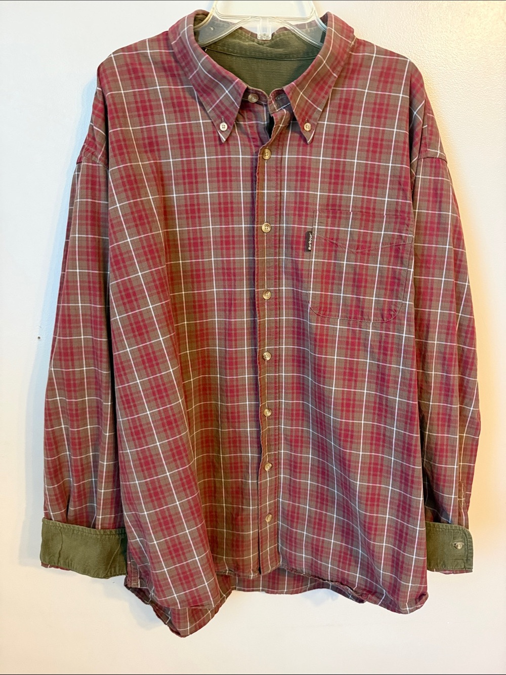 Barbour The Country Shirt Plaid Size XXL Corduroy Trim Button Up 100% Cotton
